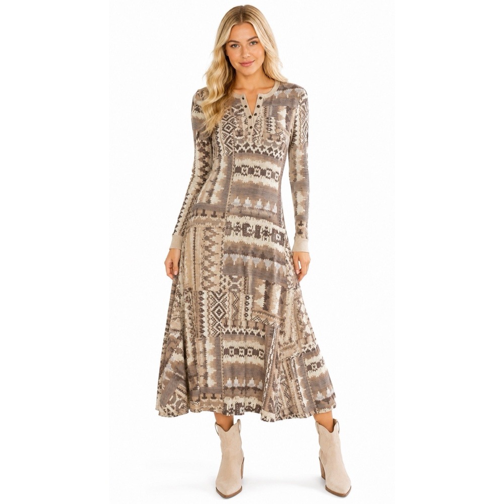 Polo Ralph Lauren 100% Cotton Waffle Knit Maxi Sweater Dress XS Southwestern